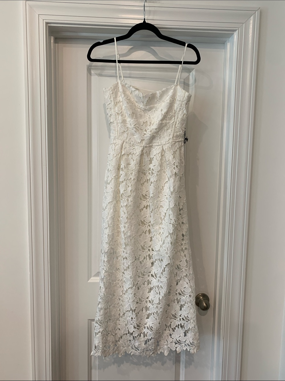 Astr White Floral cutout Lace Midi Dress with Spaghetti Straps M NWT